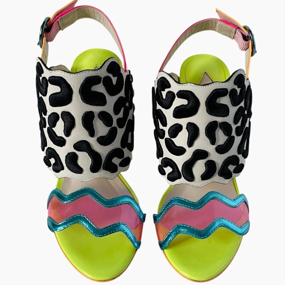 Sophia Webster Dionne Multicolor Leopard Print Heels Sandals - Picture 3 of 13